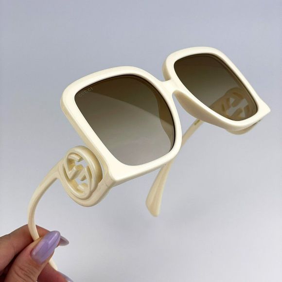 Gucci GG1326S 002 Sunglasses Ivory Brown Gradient Oversized Square Women main image 4